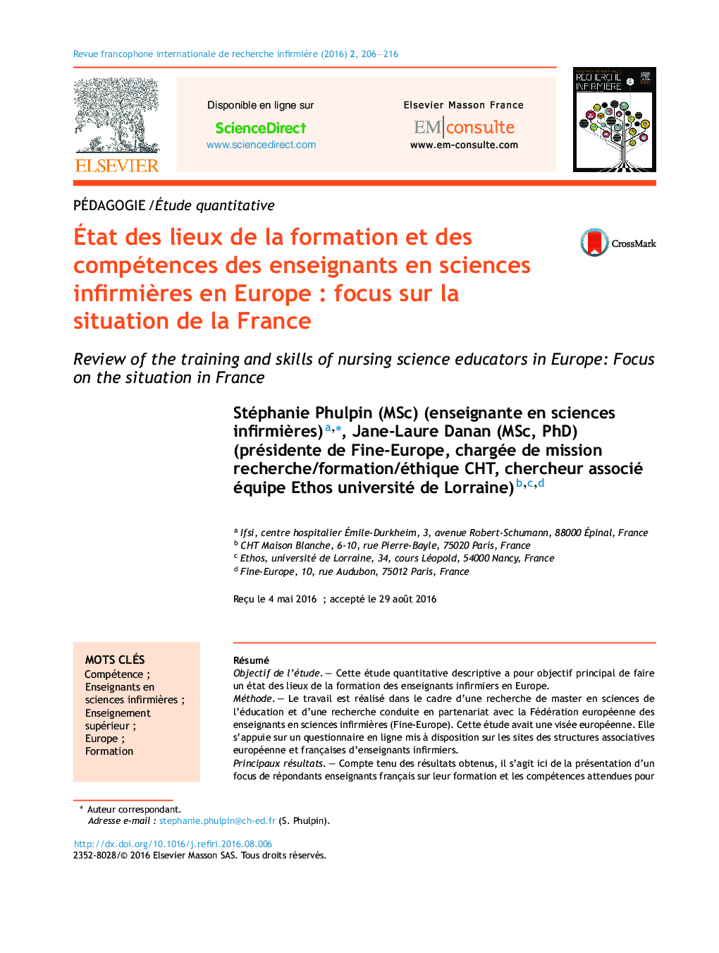 Ãtat des lieux de la formation et des compétences des enseignants en sciences infirmiÃ¨res en EuropeÂ : focus sur la situation de la France