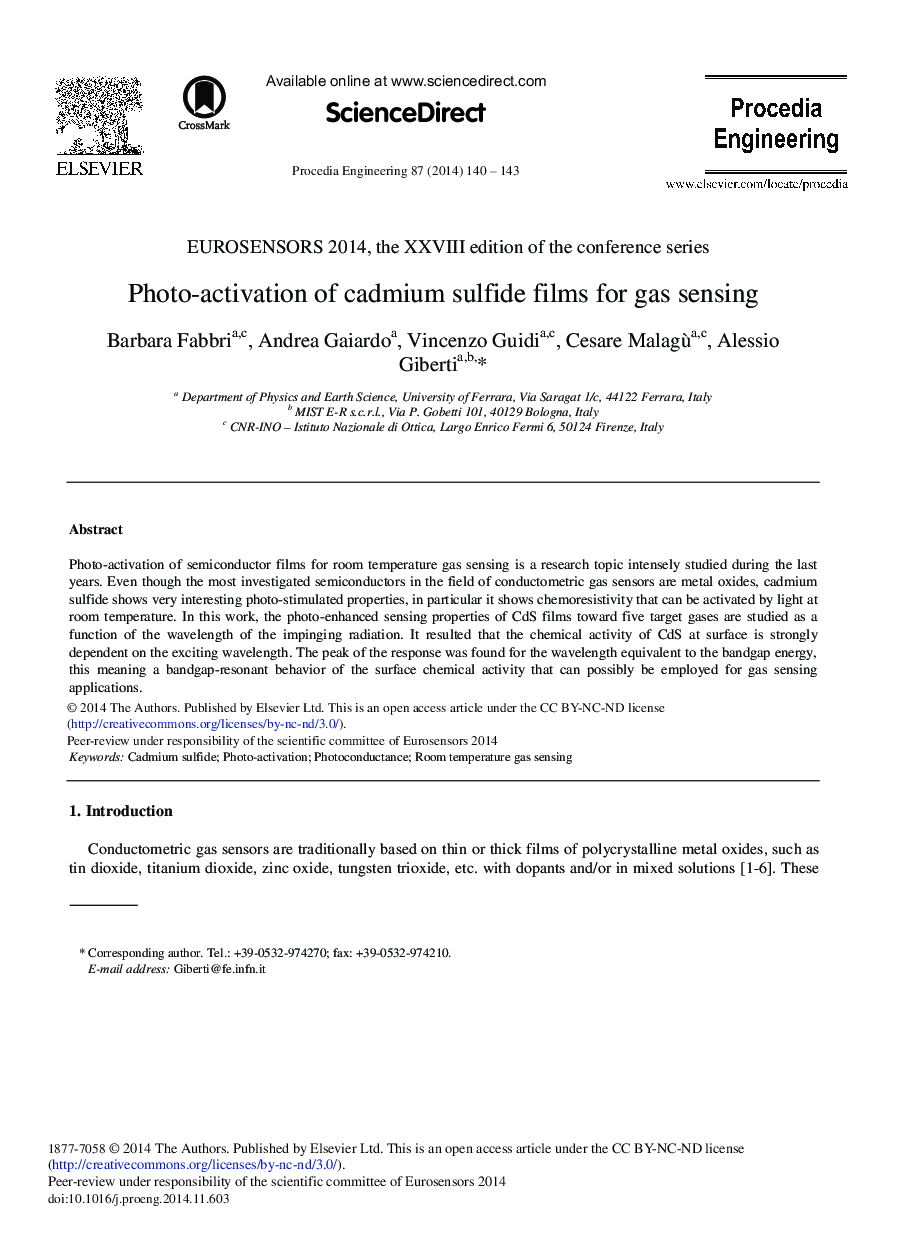 Photo-activation of Cadmium Sulfide Films for Gas Sensing 