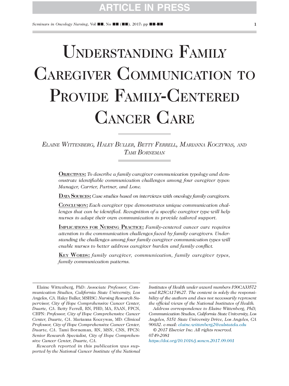 Understanding Family Caregiver Communication to Provide Family-Centered Cancer Care