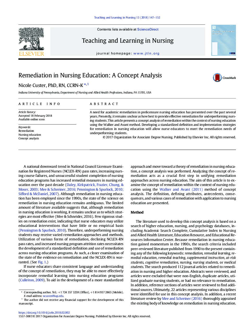 Remediation in Nursing Education: A Concept Analysis