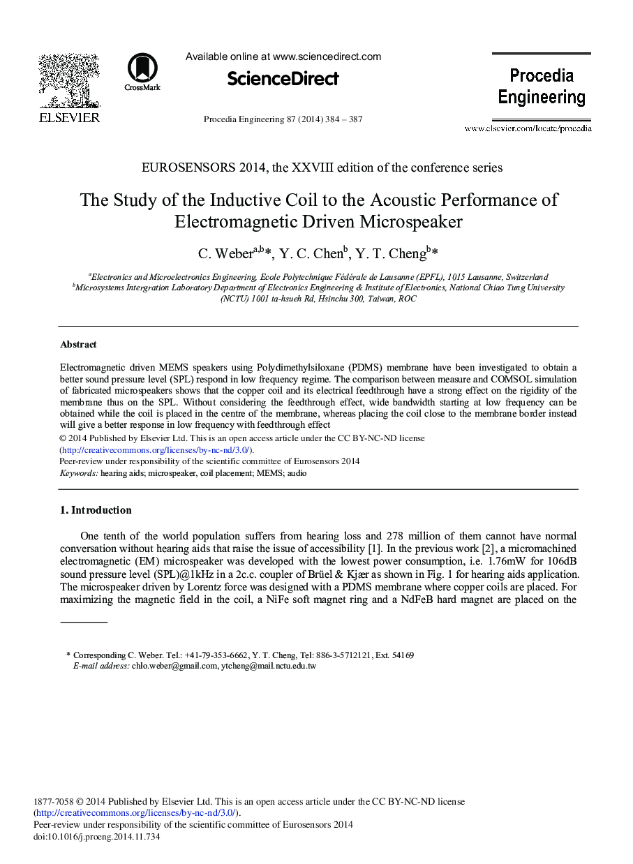 The Study of the Inductive Coil to the Acoustic Performance of Electromagnetic Driven Microspeaker 