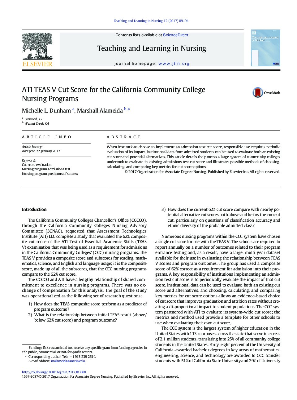 عکس صفحه اول مقاله: ATI TEAS V Cut Score for the California Community College Nursing Programs ATI TEAS V Cut Score for the California Community College Nursing Programs