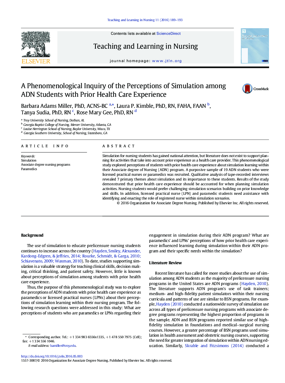 A Phenomenological Inquiry of the Perceptions of Simulation among ADN Students with Prior Health Care Experience