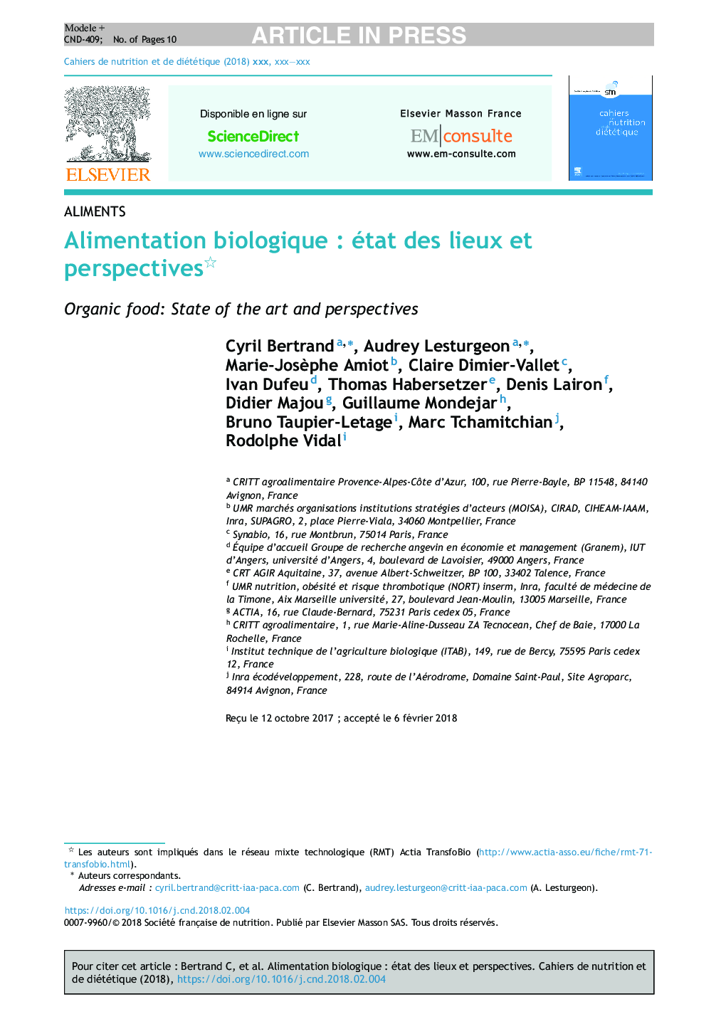 Alimentation biologiqueÂ : état des lieux et perspectives