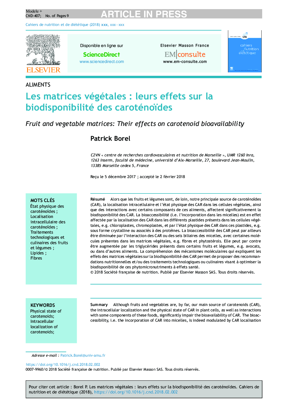 Les matrices végétalesÂ : leurs effets sur la biodisponibilité des caroténoïdes