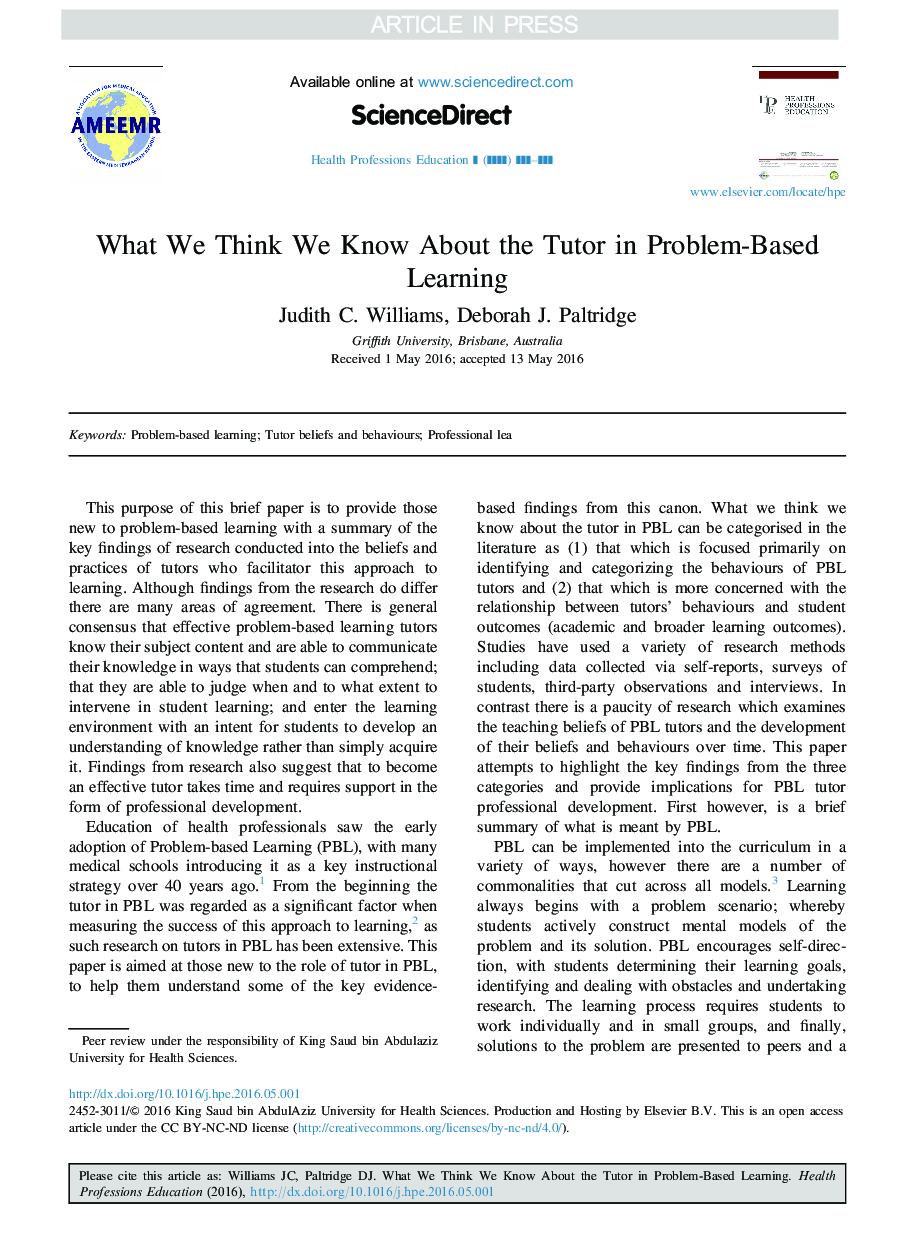 What We Think We Know About the Tutor in Problem-Based Learning