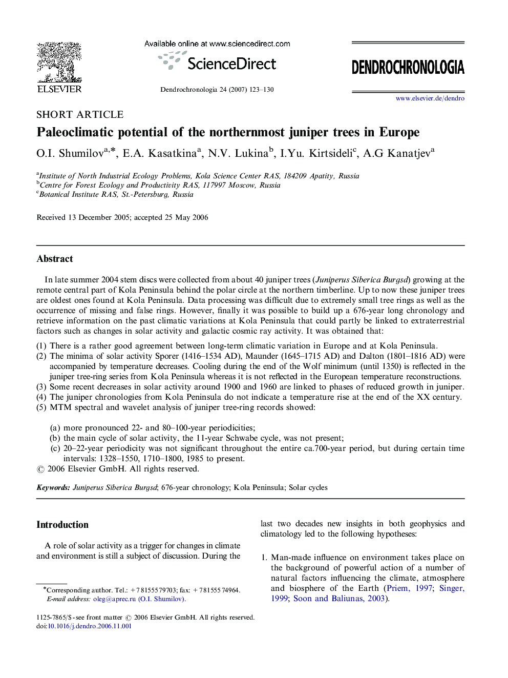 Paleoclimatic potential of the northernmost juniper trees in Europe