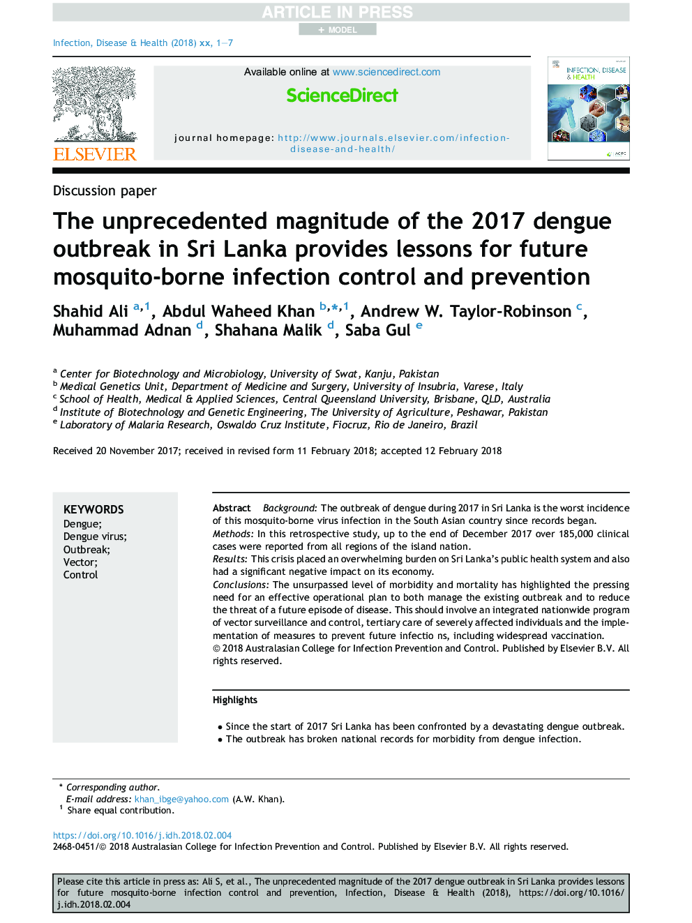 میزان بی سابقه شیوع بیماری دنج 2017 در سریلانکا درس هایی را برای کنترل و پیشگیری از آلودگی های پشه های آینده فراهم می کند 