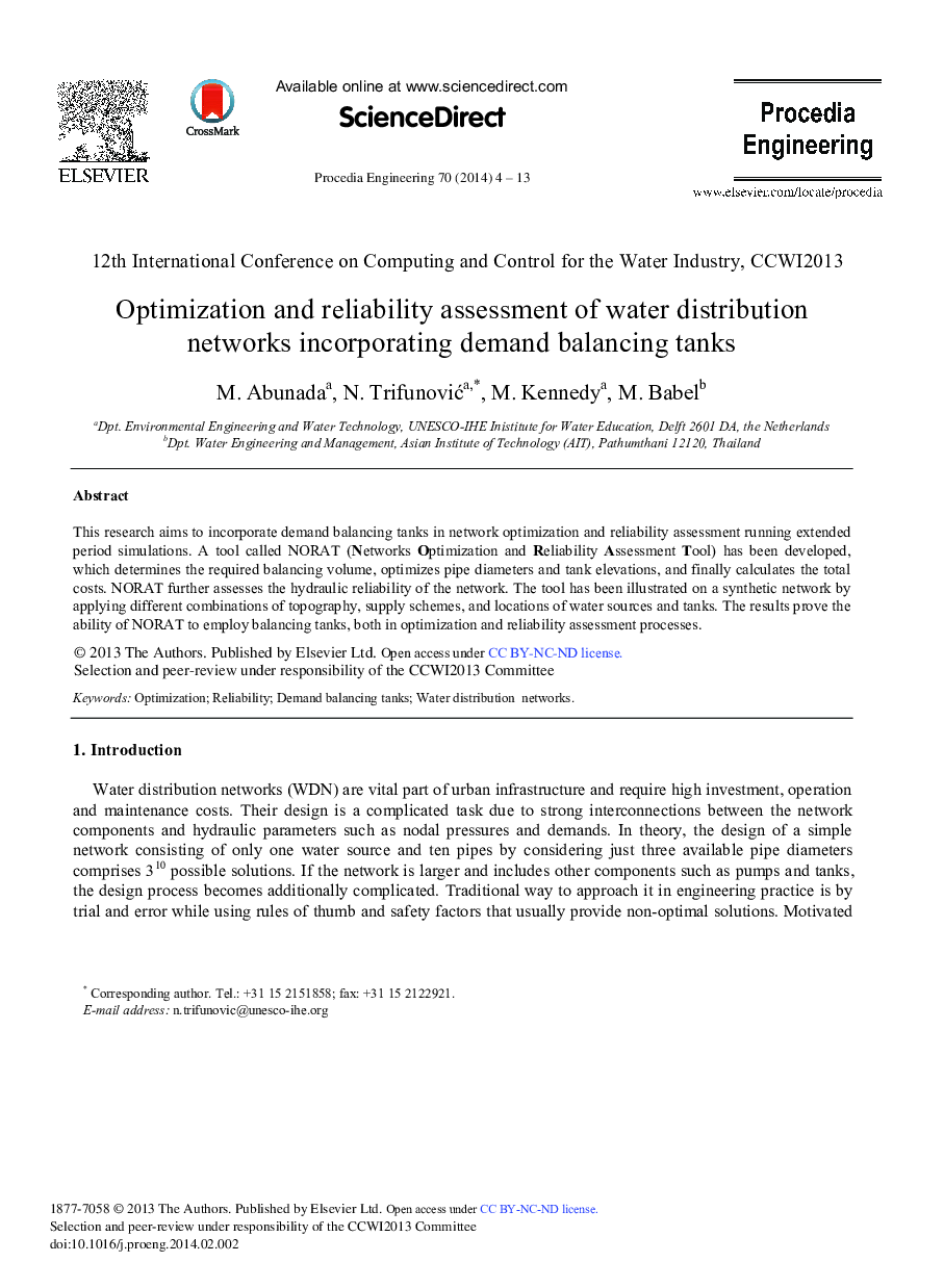 Optimization and Reliability Assessment of Water Distribution Networks Incorporating Demand Balancing Tanks 