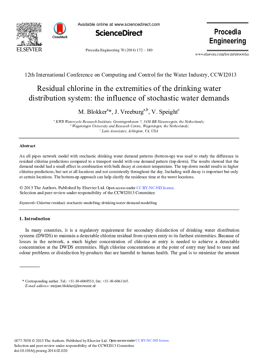 Residual Chlorine in the Extremities of the Drinking Water Distribution System: The Influence of Stochastic Water Demands 