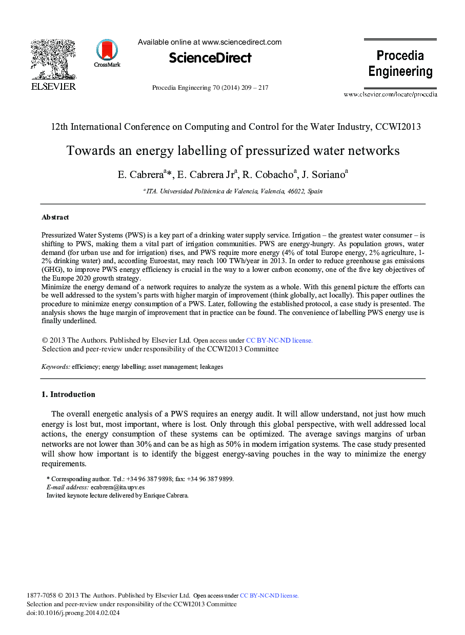 Towards an Energy Labelling of Pressurized Water Networks 