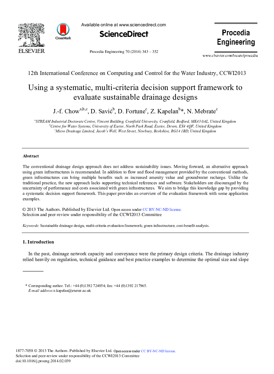 Using a Systematic, Multi-criteria Decision Support Framework to Evaluate Sustainable Drainage Designs 