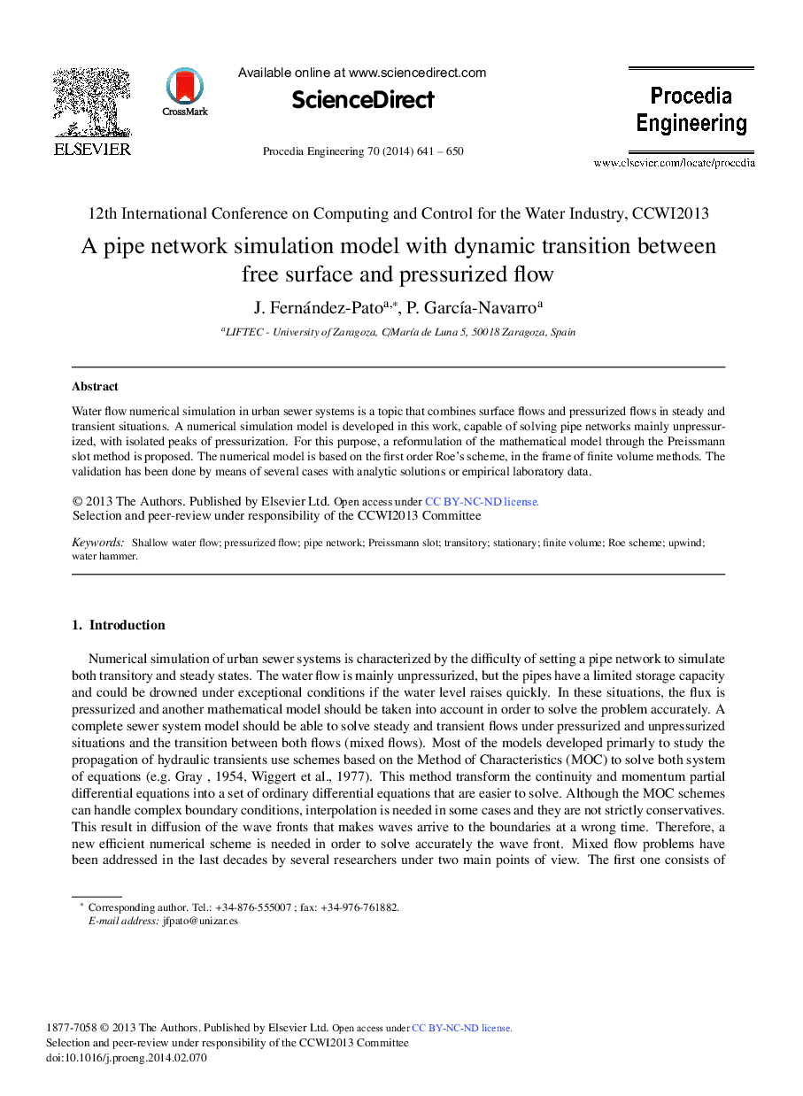 A Pipe Network Simulation Model with Dynamic Transition between Free Surface and Pressurized Flow 