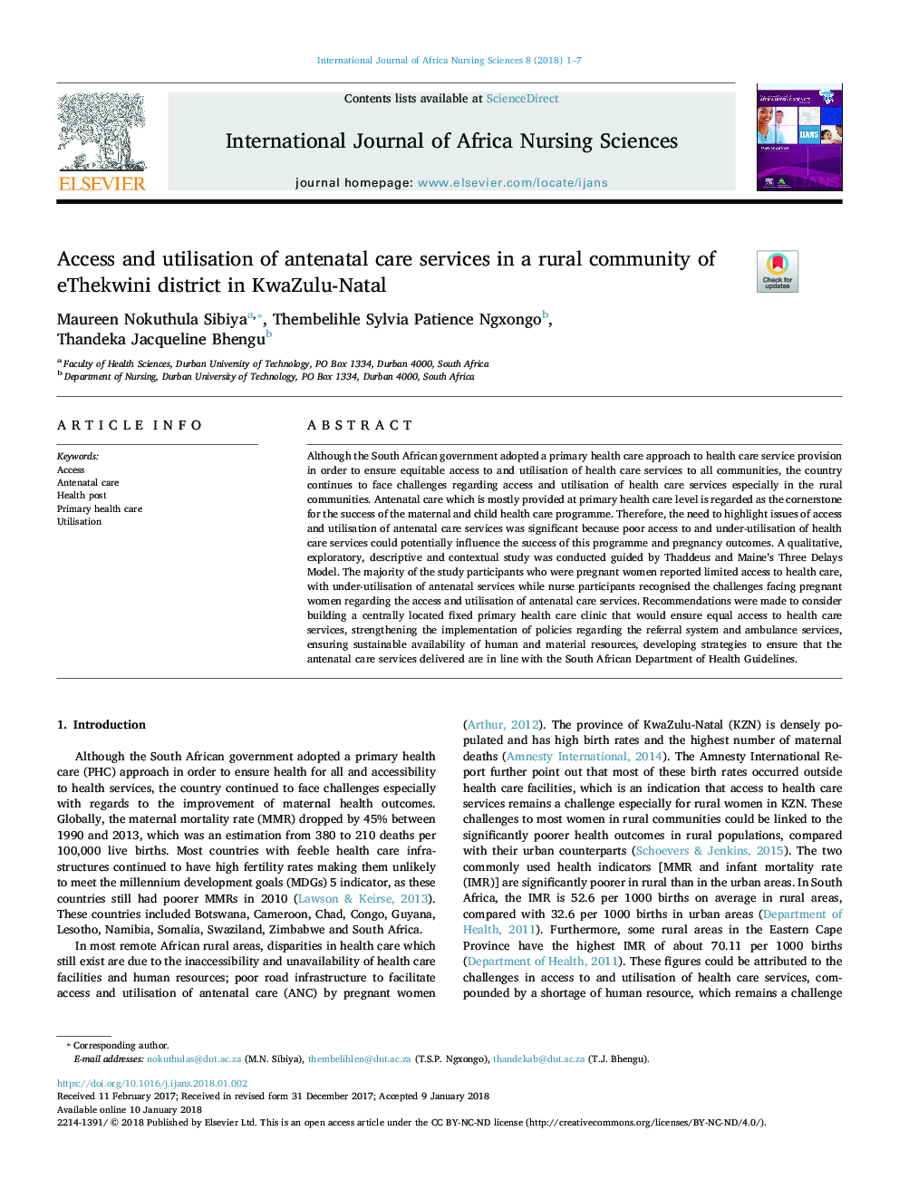 Access and utilisation of antenatal care services in a rural community of eThekwini district in KwaZulu-Natal