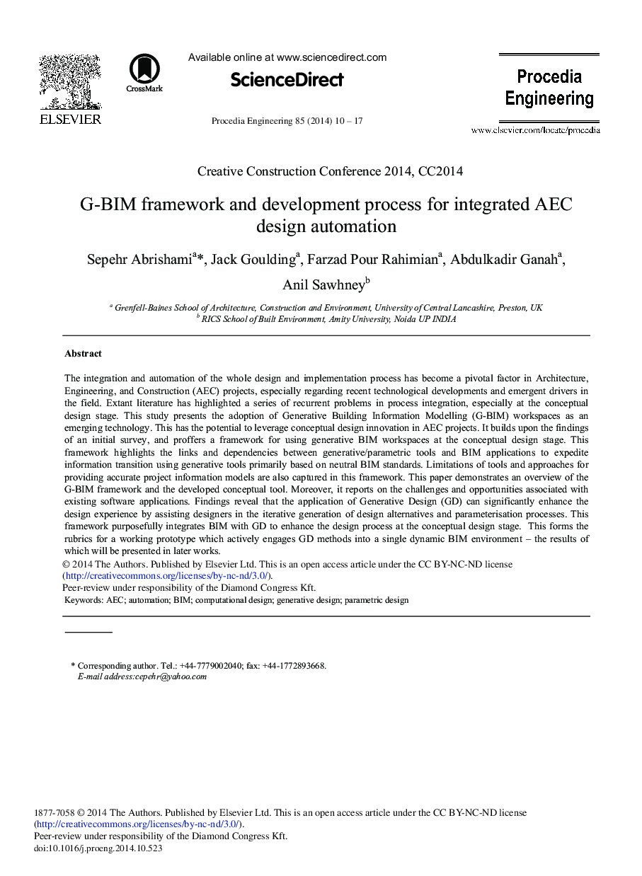 G-BIM Framework and Development Process for Integrated AEC Design Automation 