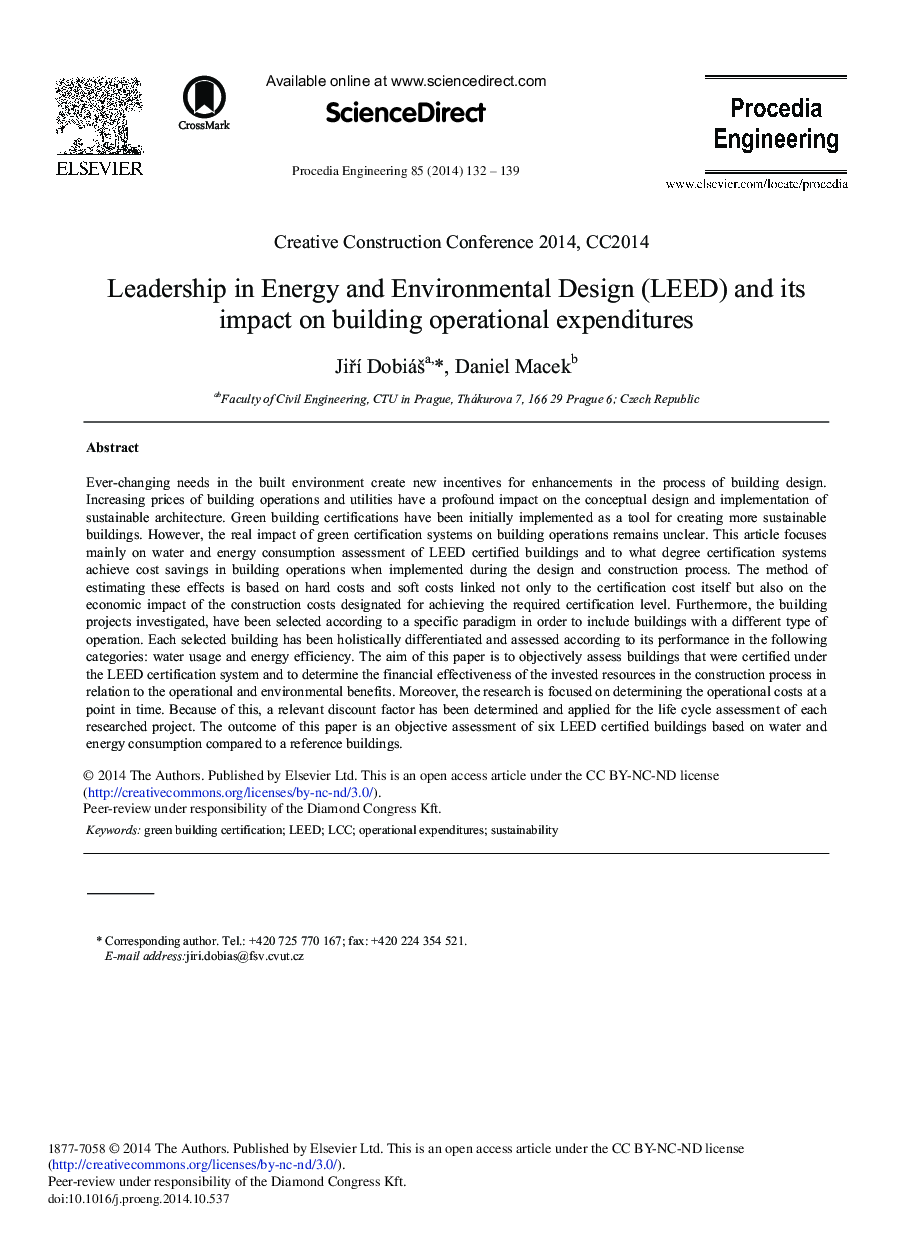 Leadership in Energy and Environmental Design (LEED) and its Impact on Building Operational Expenditures 