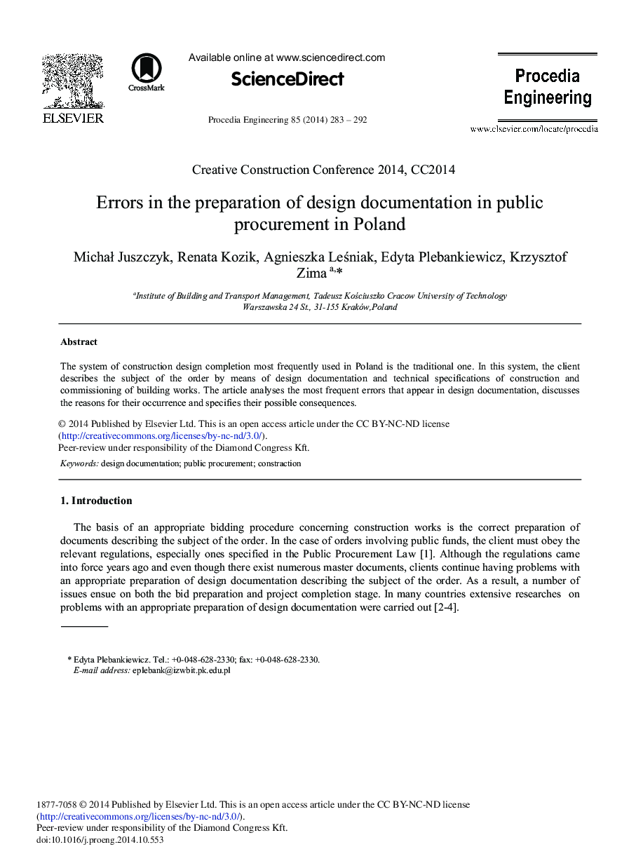 Errors in the Preparation of Design Documentation in Public Procurement in Poland 