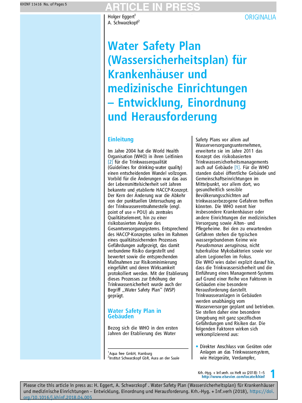 عکس صفحه اول مقاله: Water Safety Plan (Wassersicherheitsplan) für Krankenhäuser und medizinische Einrichtungen - Entwicklung, Einordnung und Herausforderung Water Safety Plan (Wassersicherheitsplan) für Krankenhäuser und medizinische Einrichtungen - Entwicklung, Einordnung und Herausforderung