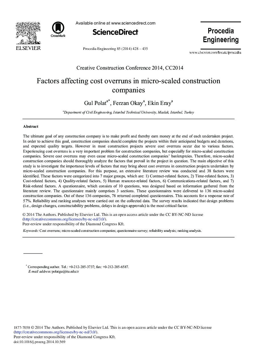 Factors Affecting Cost Overruns in Micro-scaled Construction Companies 