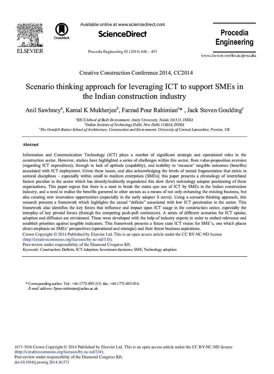 Scenario Thinking Approach for Leveraging ICT to Support SMEs in the Indian Construction Industry 