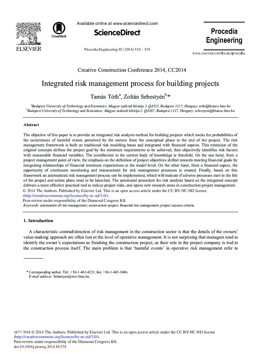 Integrated Risk Management Process for Building Projects 