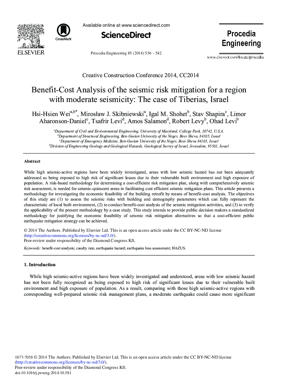 Benefit-Cost Analysis of the Seismic Risk Mitigation for a Region with Moderate Seismicity: The Case of Tiberias, Israel 