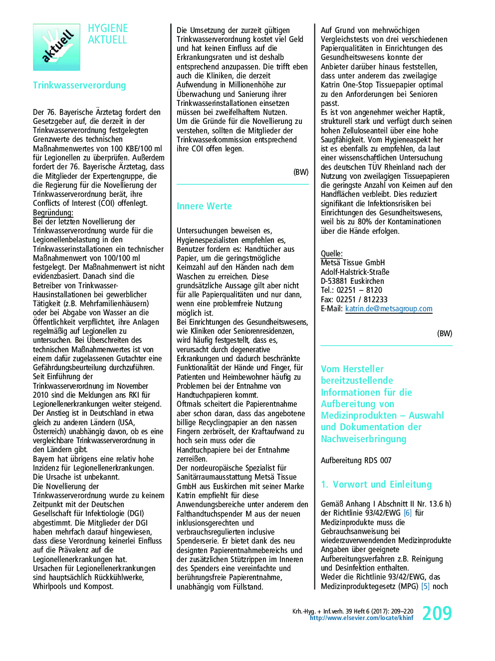 عکس صفحه اول مقاله: Vom Hersteller bereitzustellende Informationen für die Aufbereitung von Medizinprodukten - Auswahl und Dokumentation der Nachweiserbringung Vom Hersteller bereitzustellende Informationen für die Aufbereitung von Medizinprodukten - Auswahl und Dokumentation der Nachweiserbringung