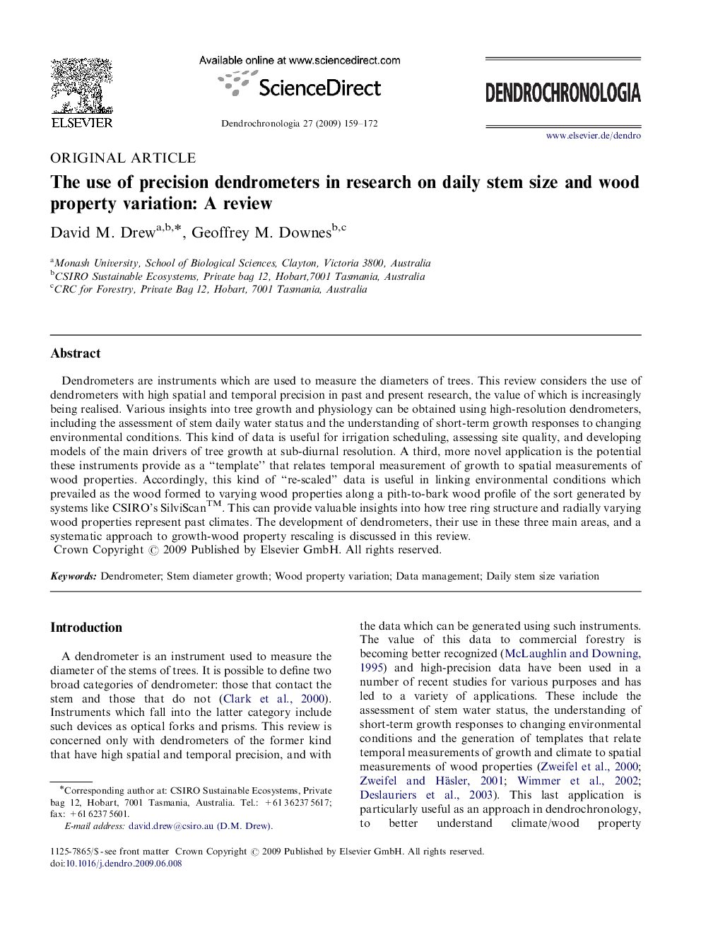 The use of precision dendrometers in research on daily stem size and wood property variation: A review