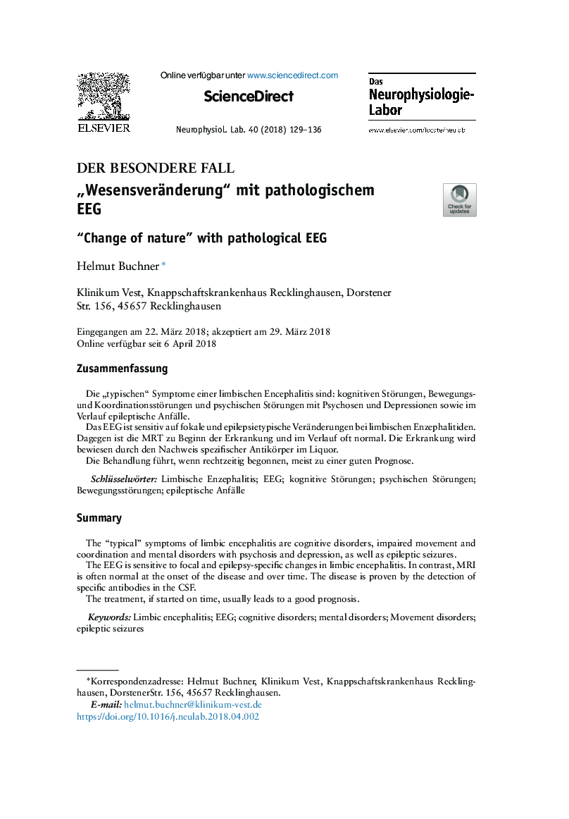 âWesensveränderung“ mit pathologischem EEG