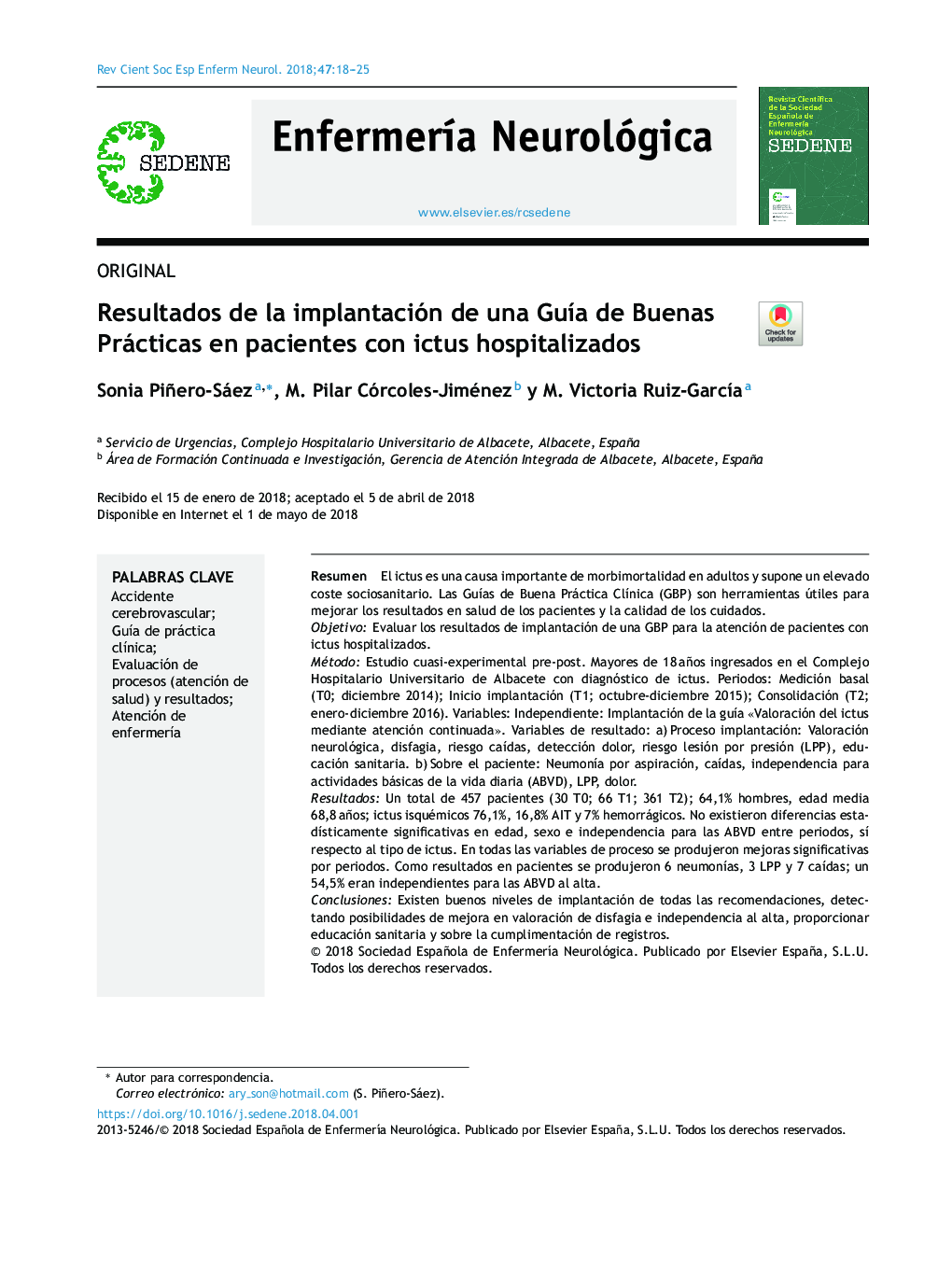 Resultados de la implantación de una GuÃ­a de Buenas Prácticas en pacientes con ictus hospitalizados