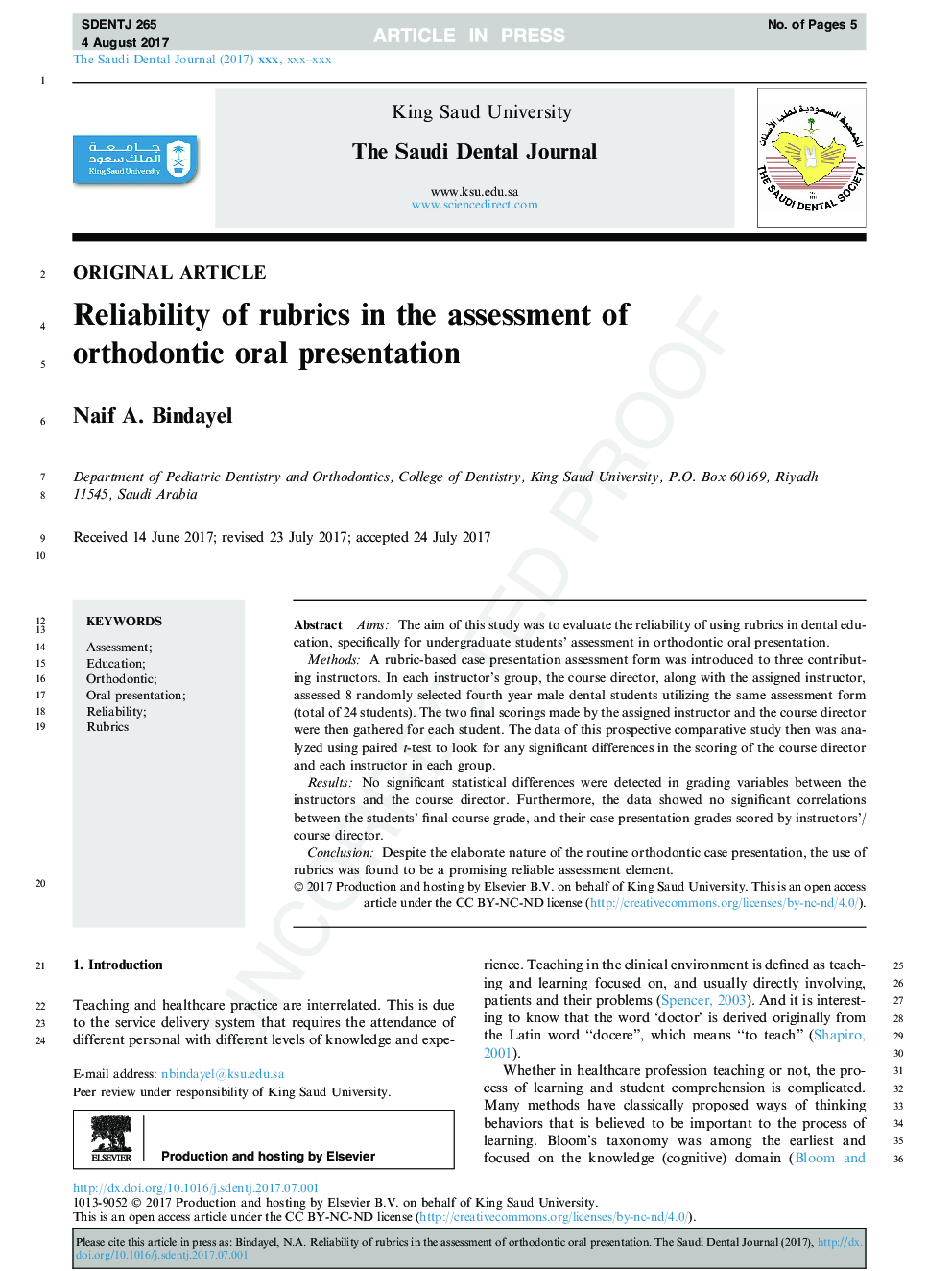 Reliability of rubrics in the assessment of orthodontic oral presentation