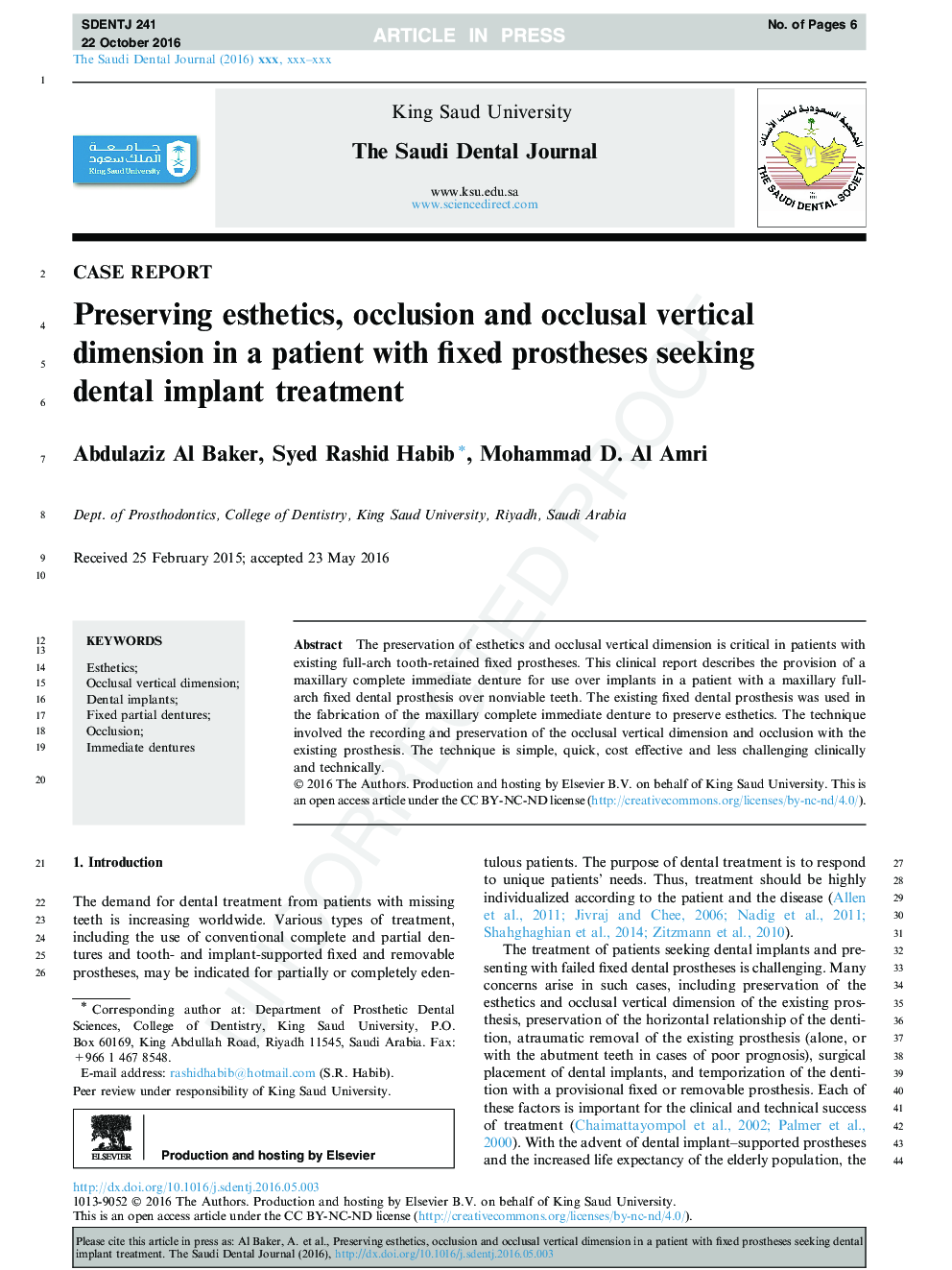 Preserving esthetics, occlusion and occlusal vertical dimension in a patient with fixed prostheses seeking dental implant treatment