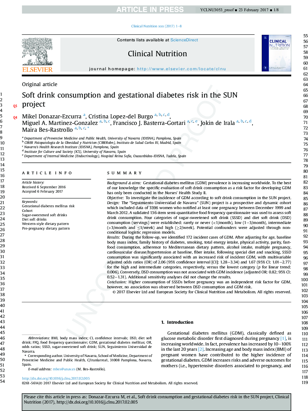 Soft drink consumption and gestational diabetes risk in the SUN project