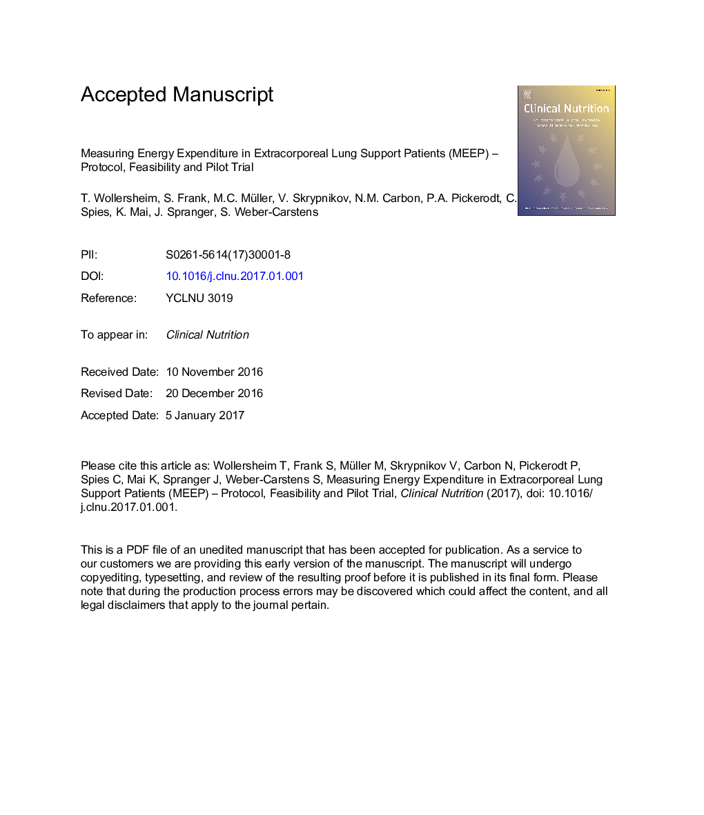 Measuring Energy Expenditure in extracorporeal lung support Patients (MEEP) - Protocol, feasibility and pilot trial