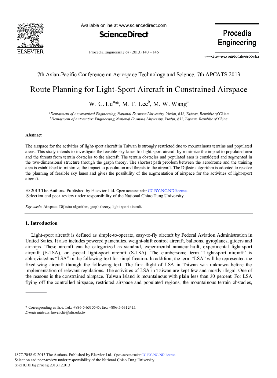 Route Planning for Light-sport Aircraft in Constrained Airspace 