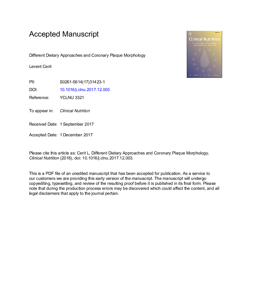 Different dietary approaches and coronary plaque morphology