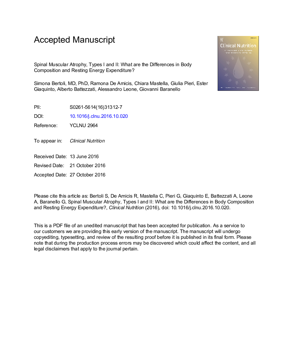 Spinal Muscular Atrophy, types I and II: What are the differences inÂ body composition and resting energy expenditure?