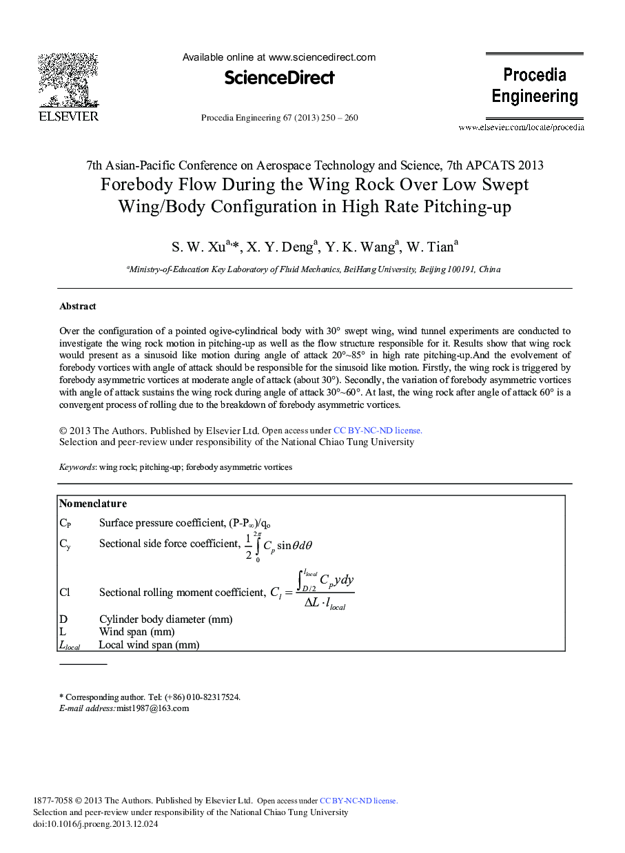 Forebody Flow During the Wing Rock Over Low Swept Wing/Body Configuration in High Rate Pitching-up 