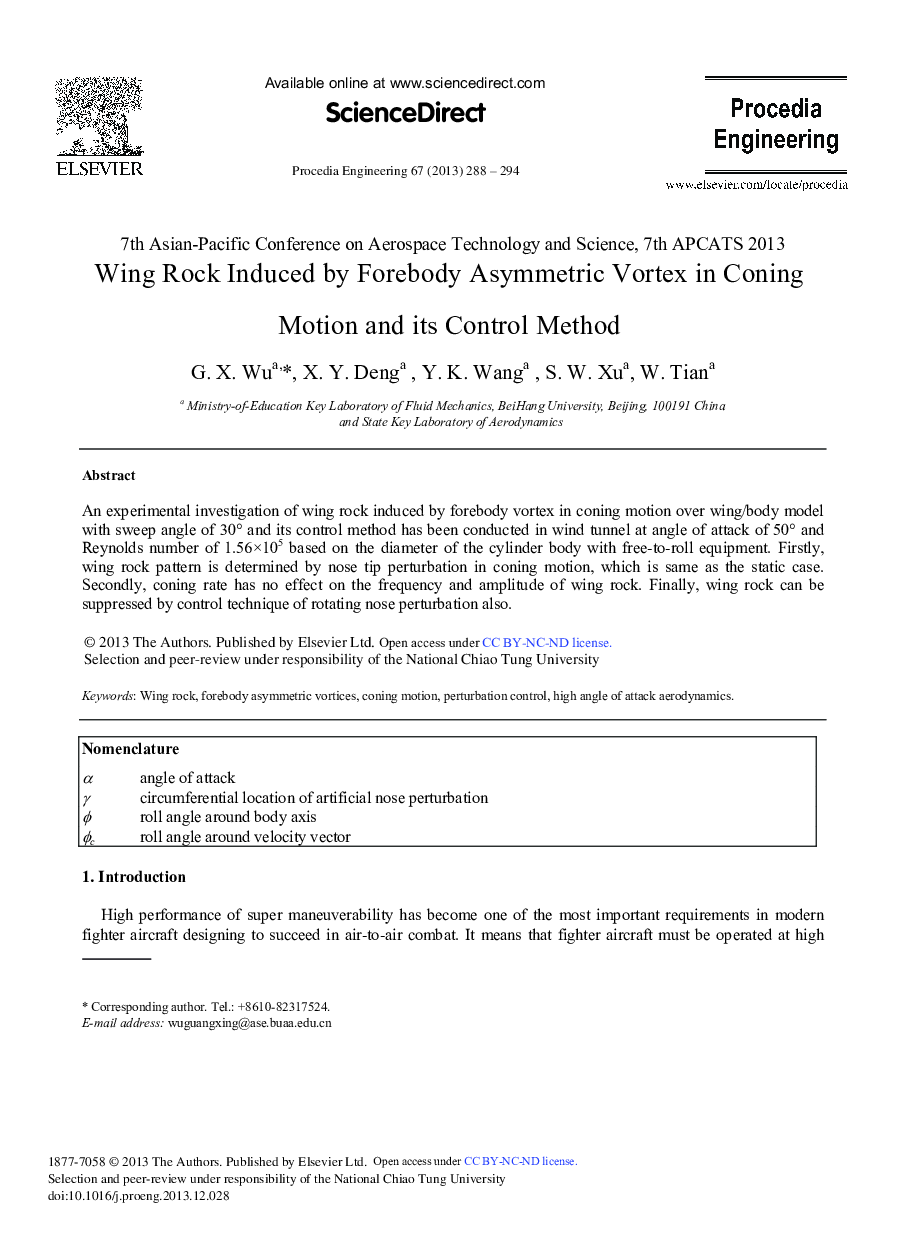 Wing Rock Induced by Forebody Asymmetric Vortex in Coning Motion and its Control Method 