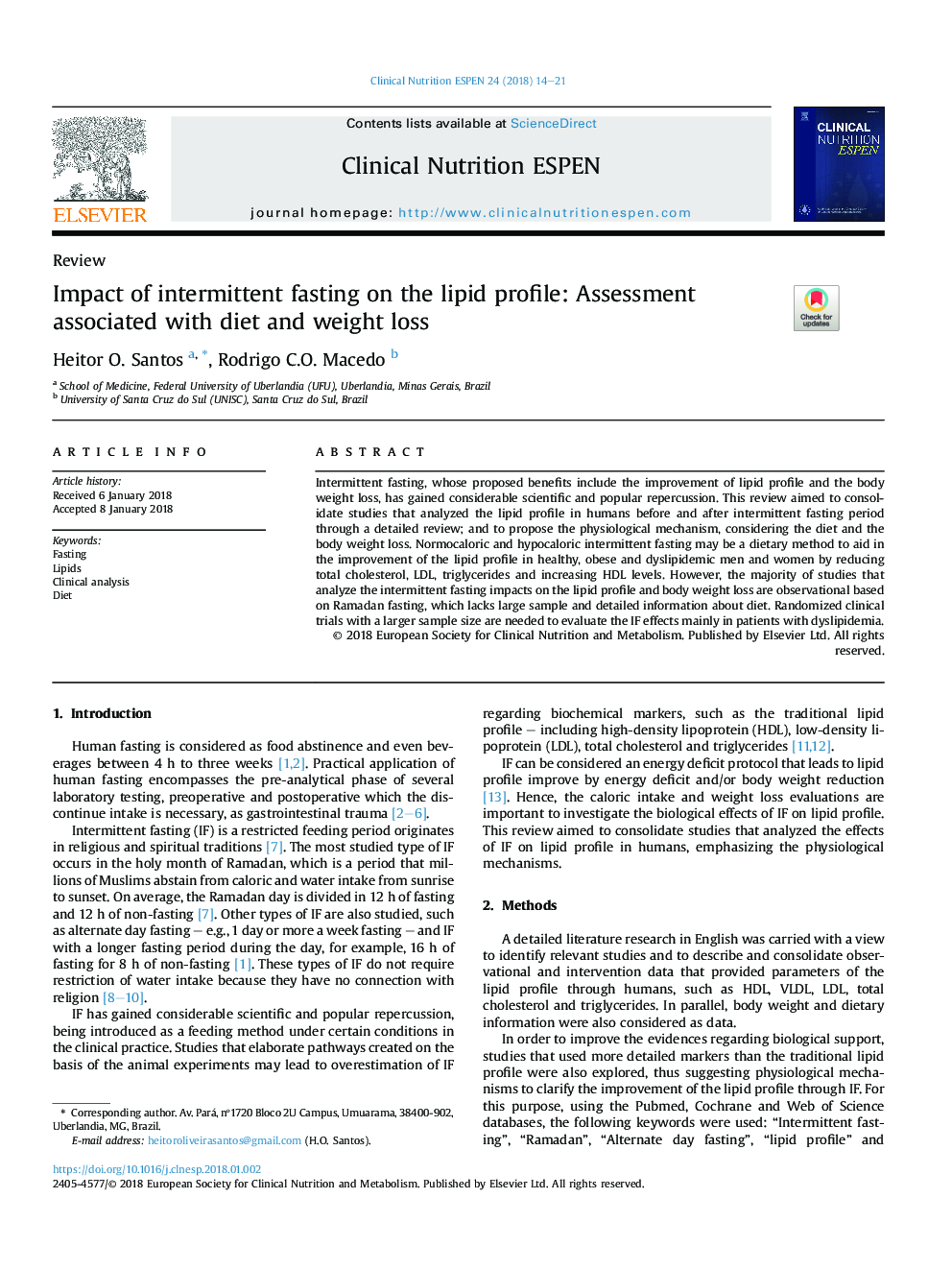 تأثیر ناگهانی متناوب بر روی پروفایل لیپید: ارزیابی مرتبط با رژیم غذایی و کاهش وزن 