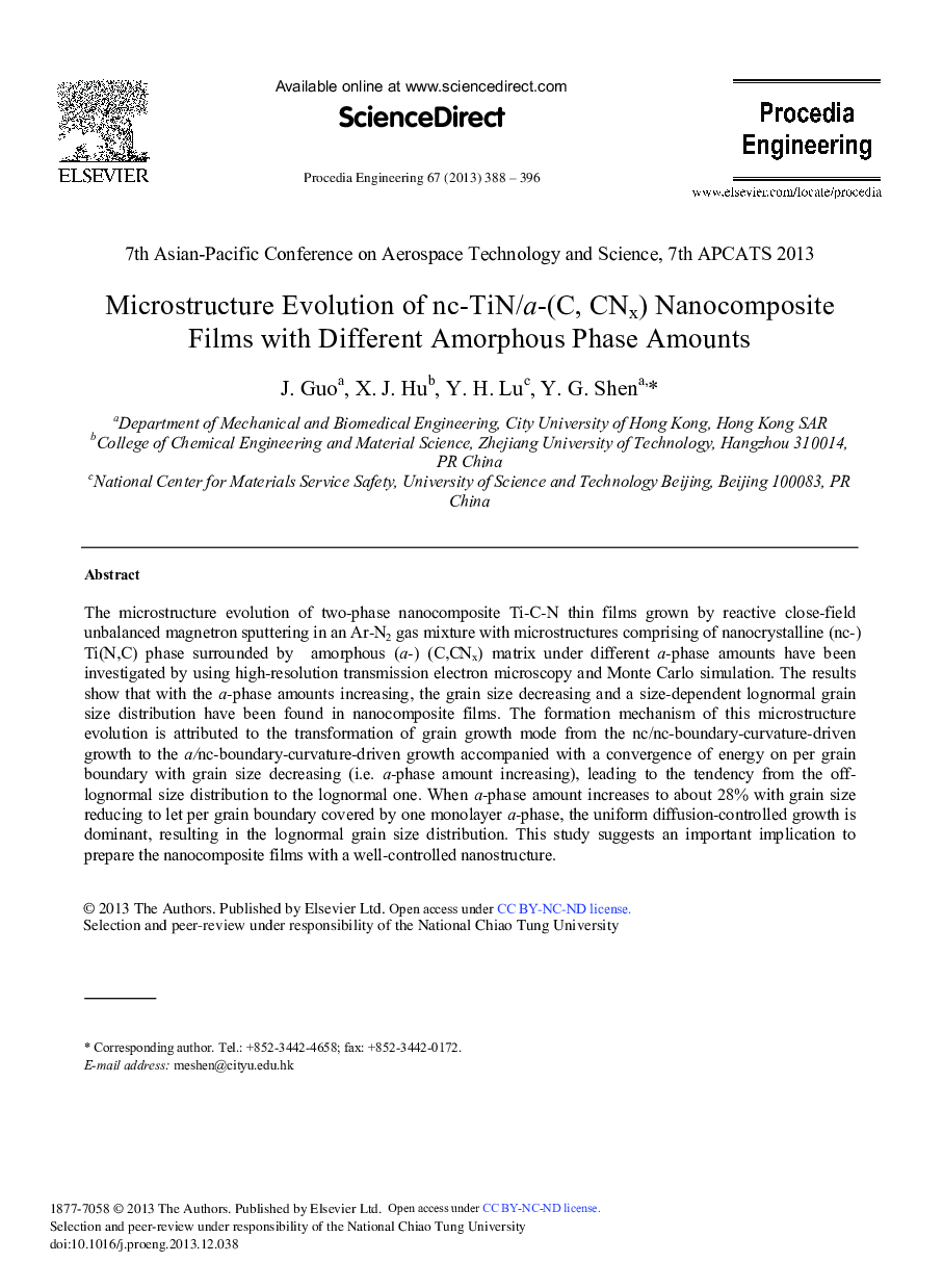 Microstructure Evolution of nc-TiN/a-(C, CNX) Nanocomposite Films with Different Amorphous Phase Amounts 