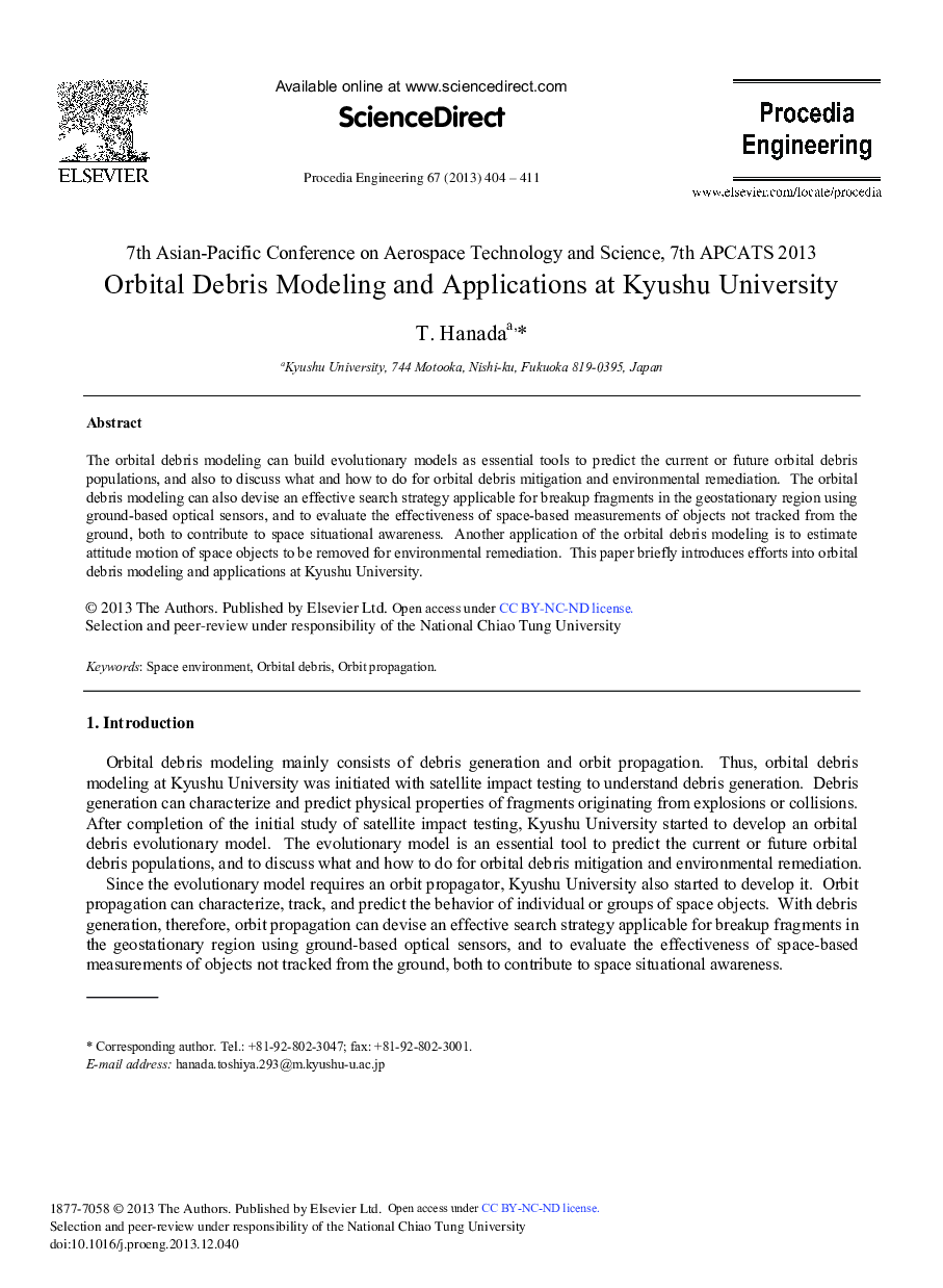 Orbital Debris Modeling and Applications at Kyushu University 
