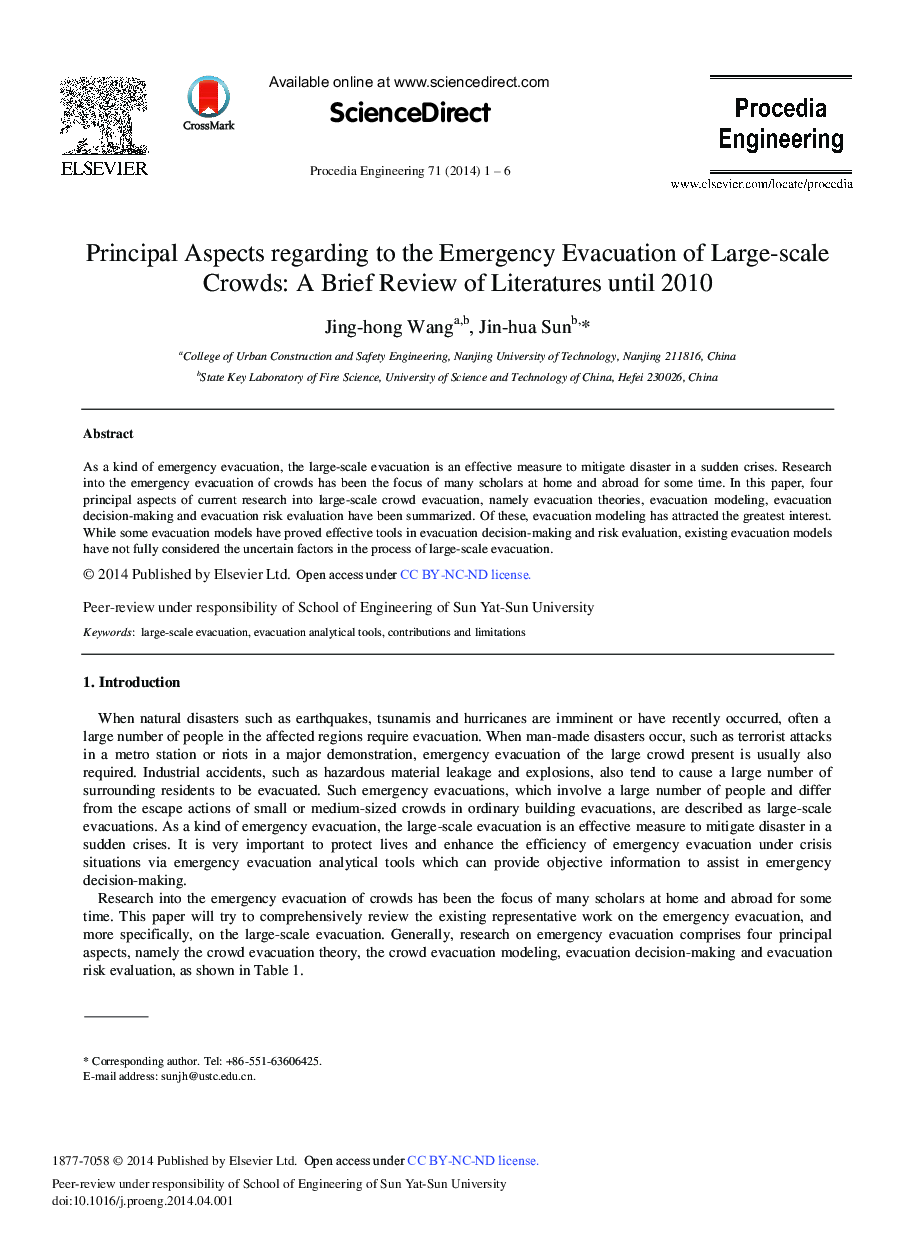 Principal Aspects Regarding to the Emergency Evacuation of Large-scale Crowds: A Brief Review of Literatures Until 2010 