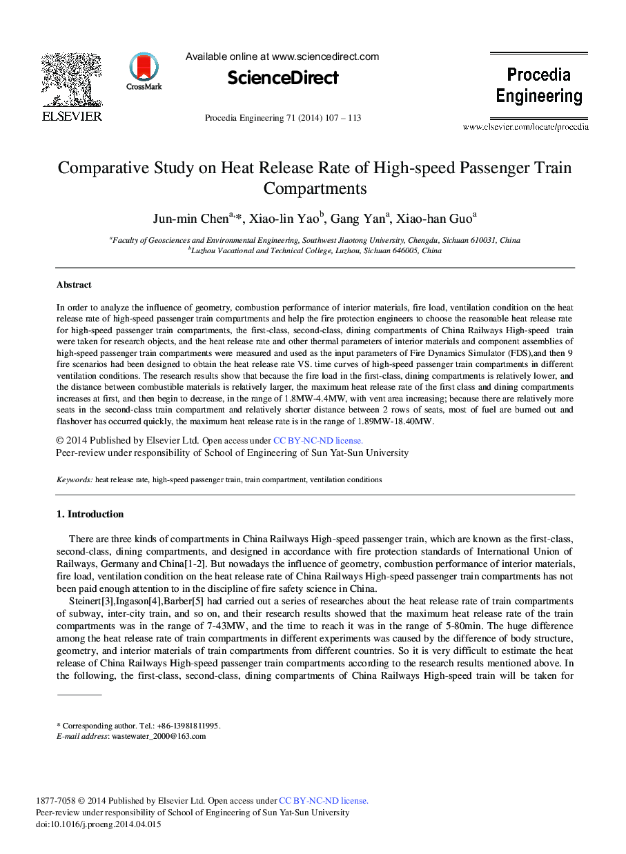 Comparative Study on Heat Release Rate of High-speed Passenger Train Compartments 