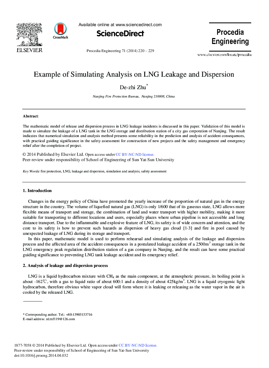 Example of Simulating Analysis on LNG Leakage and Dispersion 