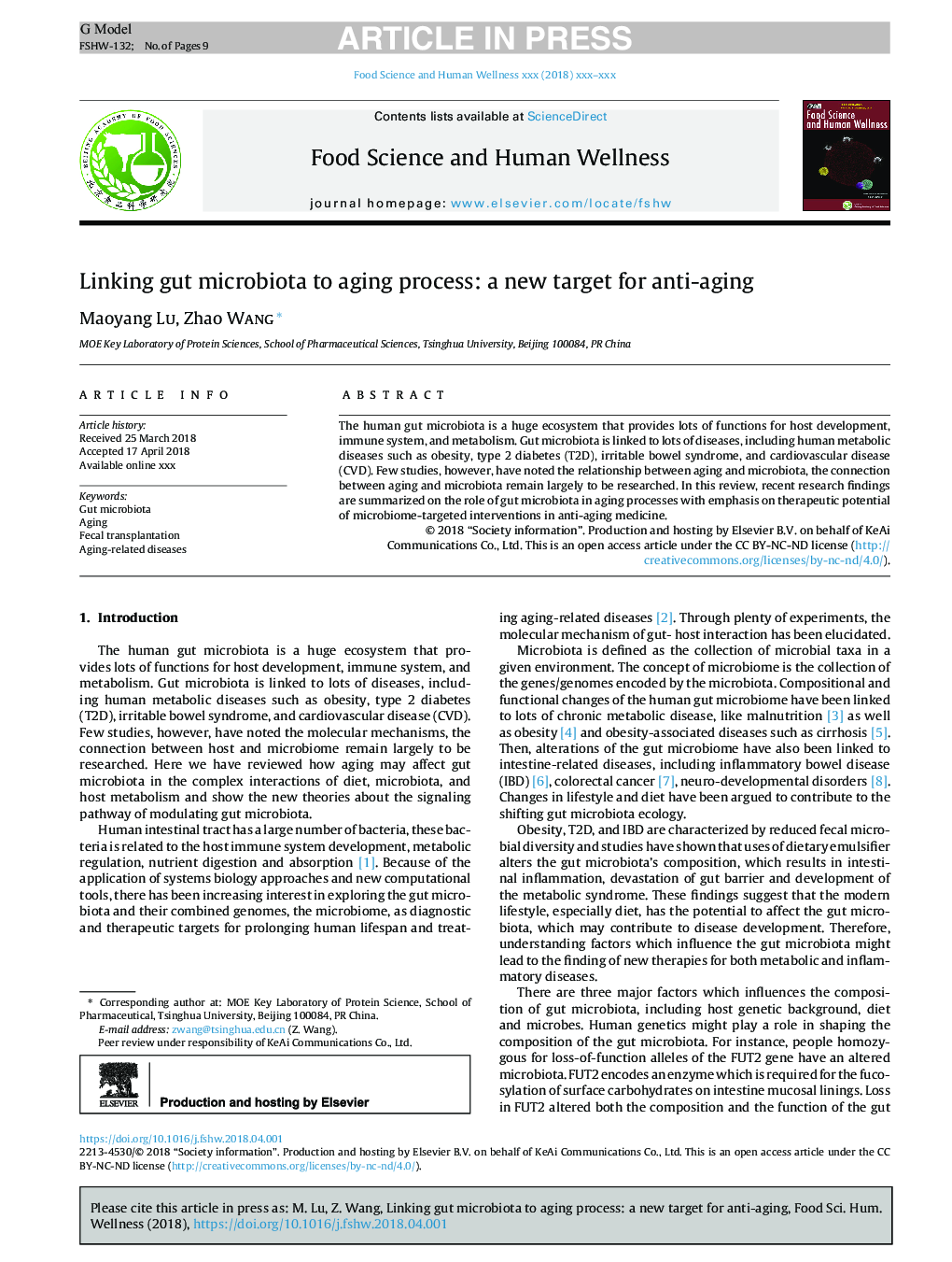 Linking gut microbiota to aging process: a new target for anti-aging