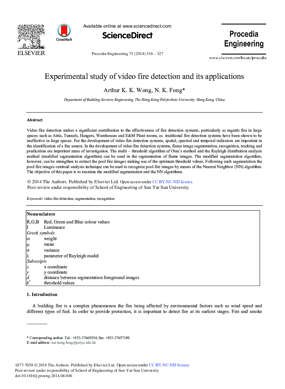 Experimental Study of Video Fire Detection and its Applications 