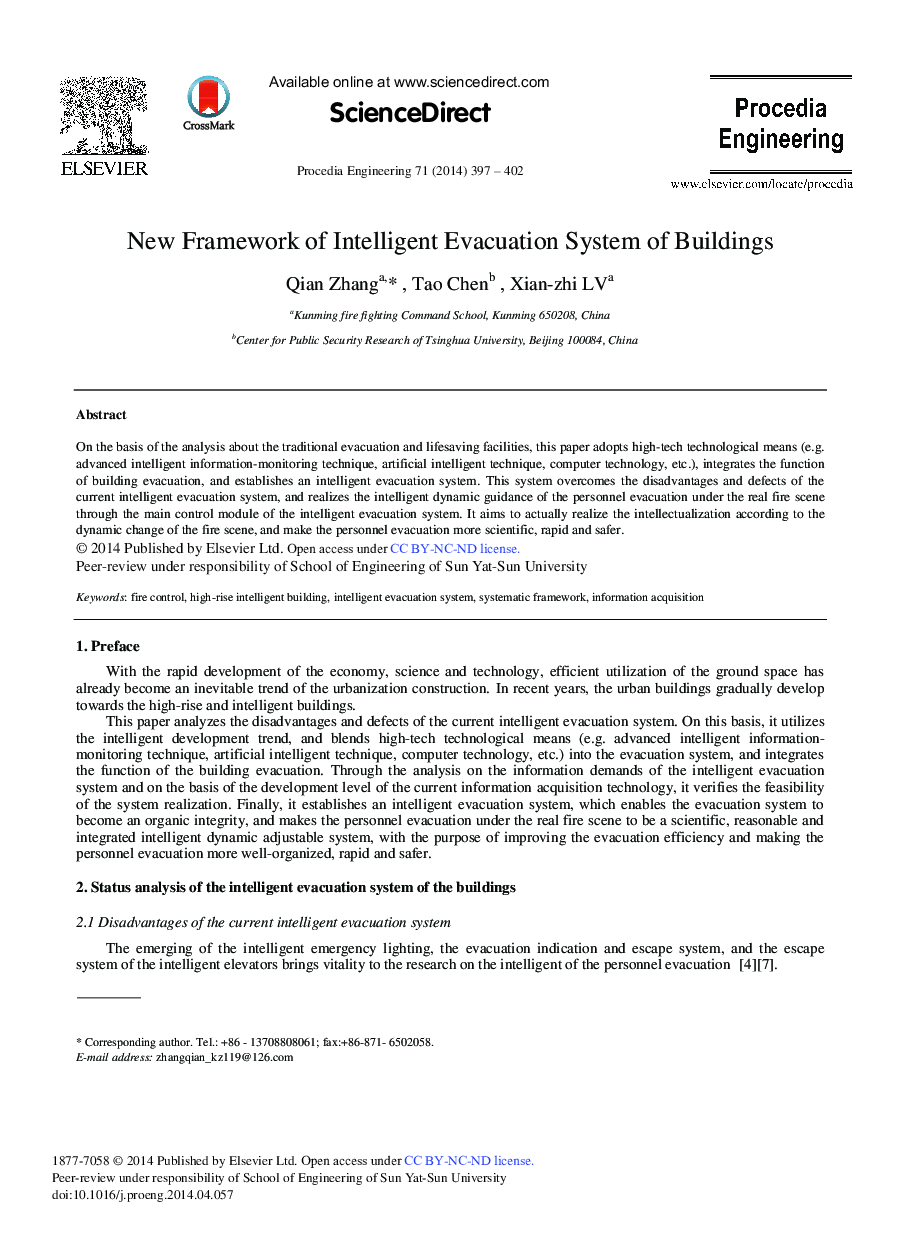 New Framework of Intelligent Evacuation System of Buildings 