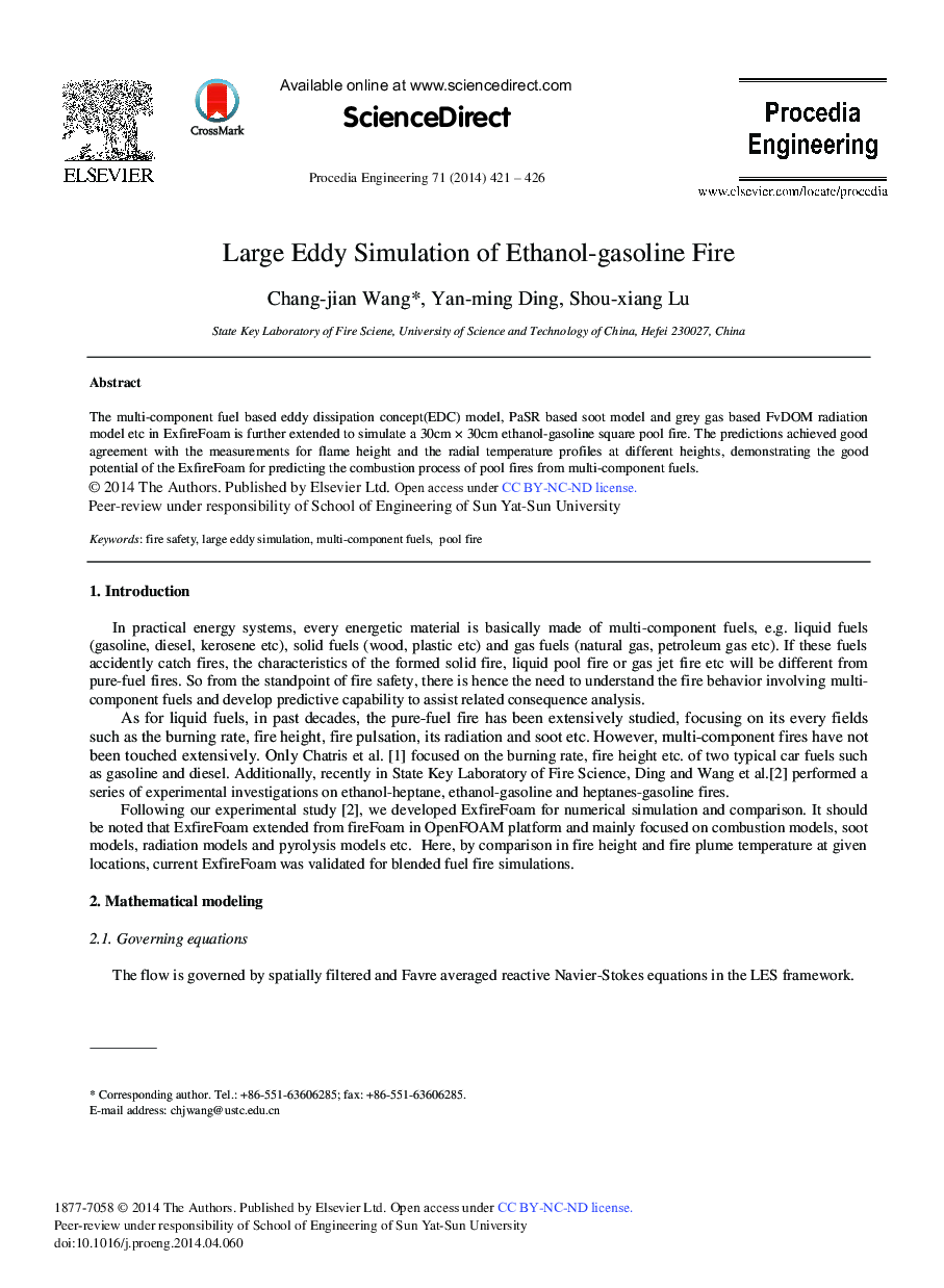 Large Eddy Simulation of Ethanol-gasoline Fire 