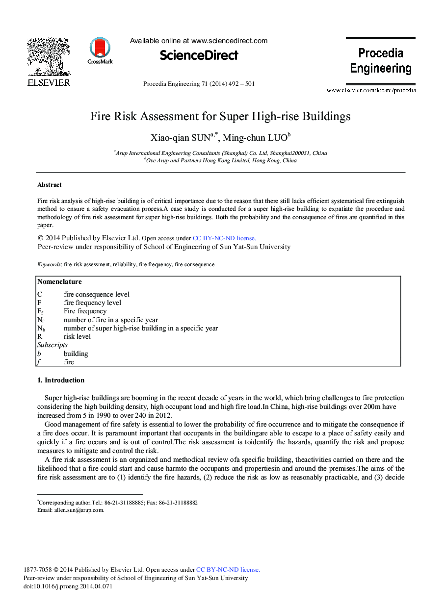 Fire Risk Assessment for Super High-rise Buildings 